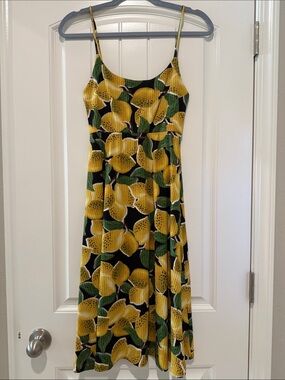 FARM Rio Black Lemon Print Ribbed Midi Dress